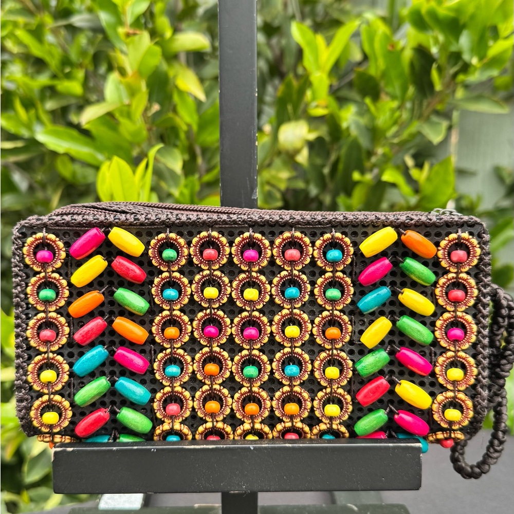 Handmade Colorful Beaded Boho Clutch Wallet Wristlet